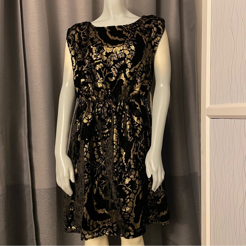 NWT fun and flirty Alice & Olivia black and gold velvet dress. Size M